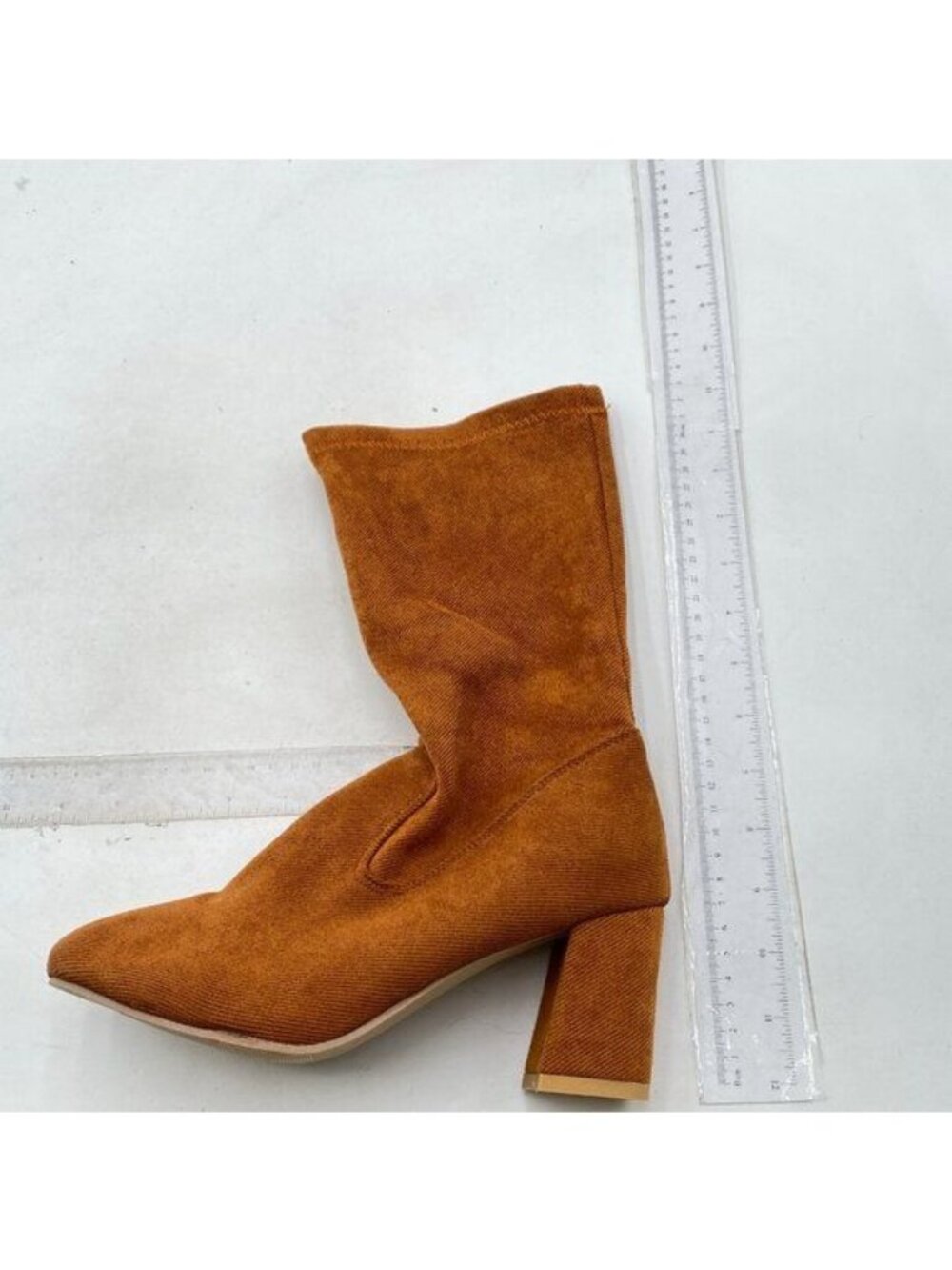 Round Toe Knee High Boots Women Chunky Heel Pull On Tall Boots Brown Suede Boots